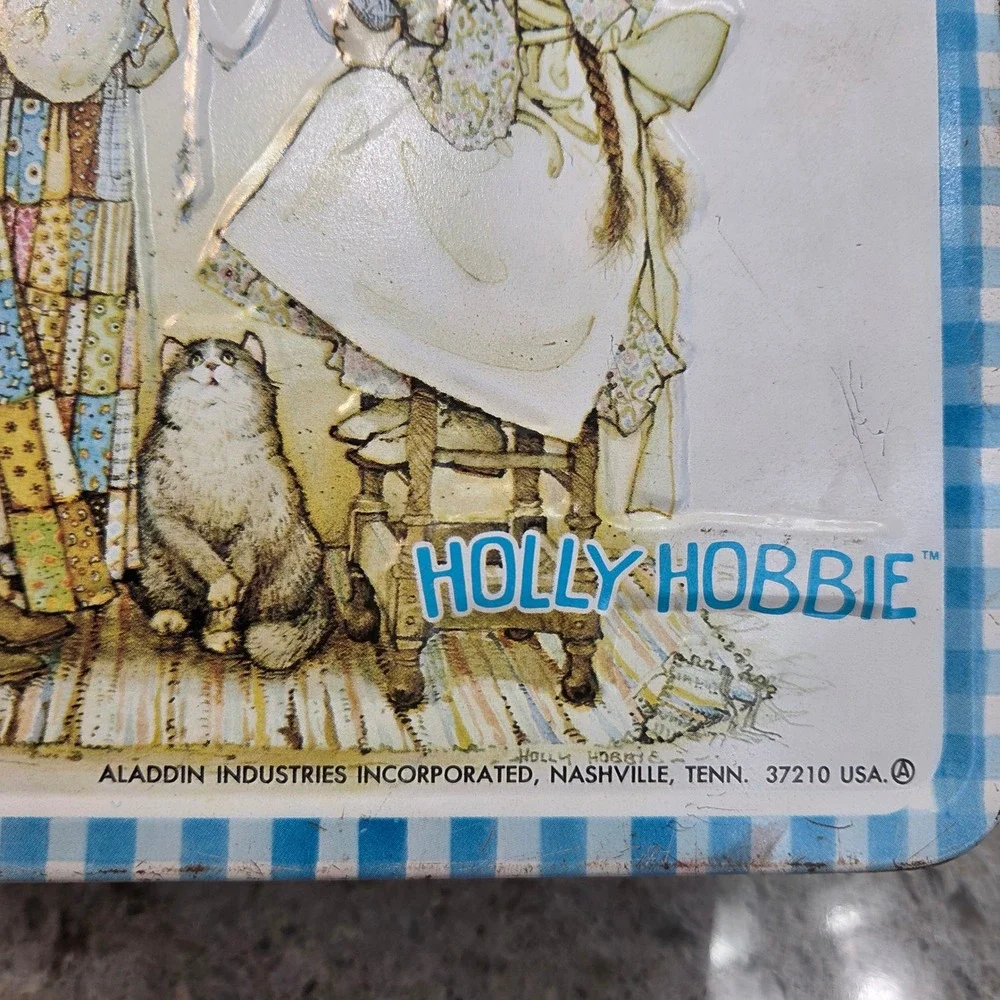 Vintage 1979 Holly Hobbie Metal Lunch Box Aladdin Blue Gingham 70s NO THERMOS